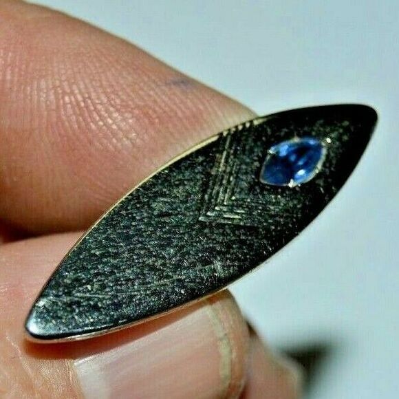 Vintage Large Oval Chrome Silver & Blue Stone Mid Century Modern Cuff Links RARE - Picture 4 of 5